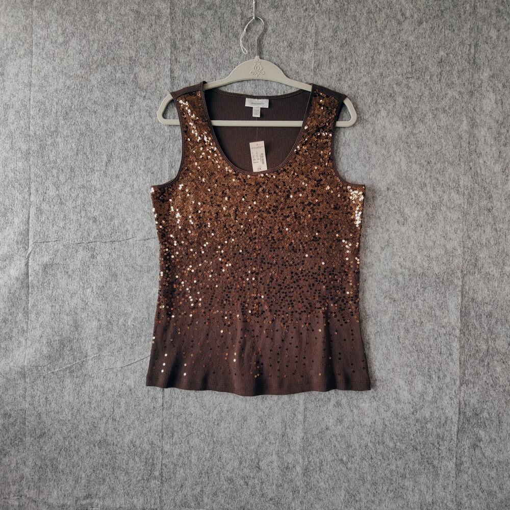 Summer Sparkly Evening Dressbarn Sequence Sleeveless Rib Knit Party Tank Top